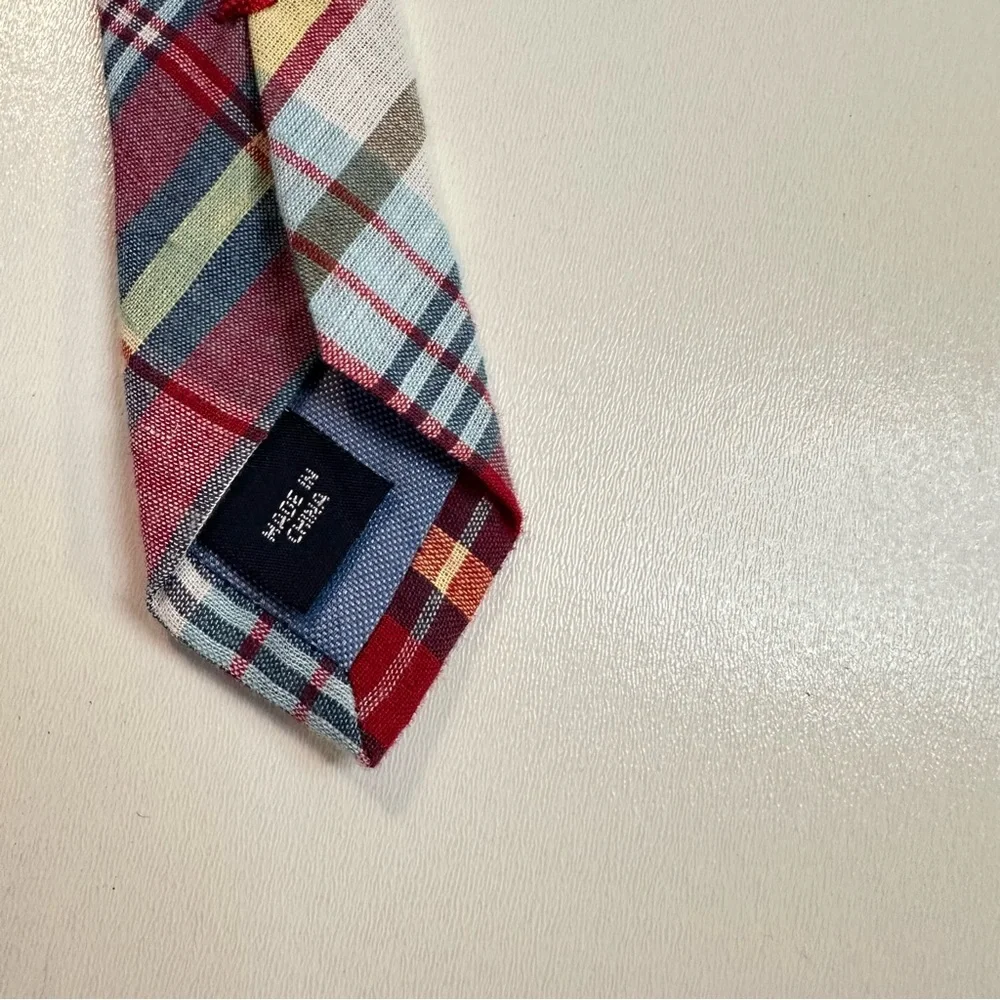 Vintage Tommy Hilfiger Plaid Madras Tie Summer Fall Tie Red Blue Yellow Preppy